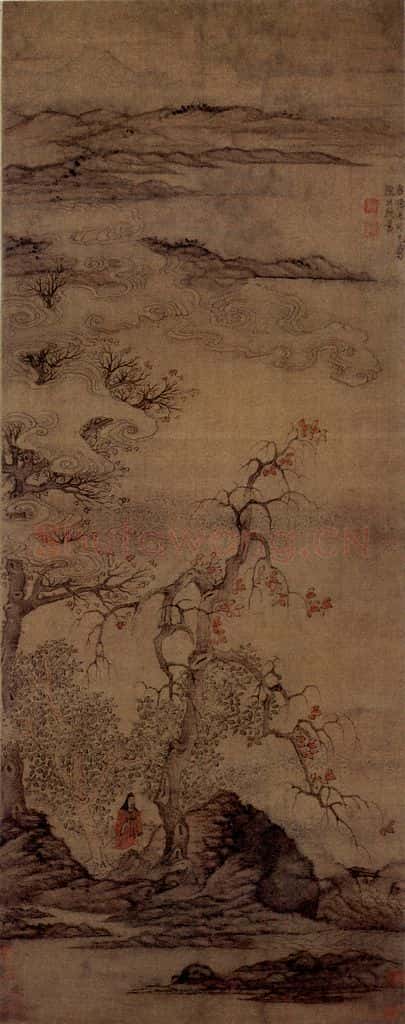 1650 陈洪绶《山水人物图轴》书画作品