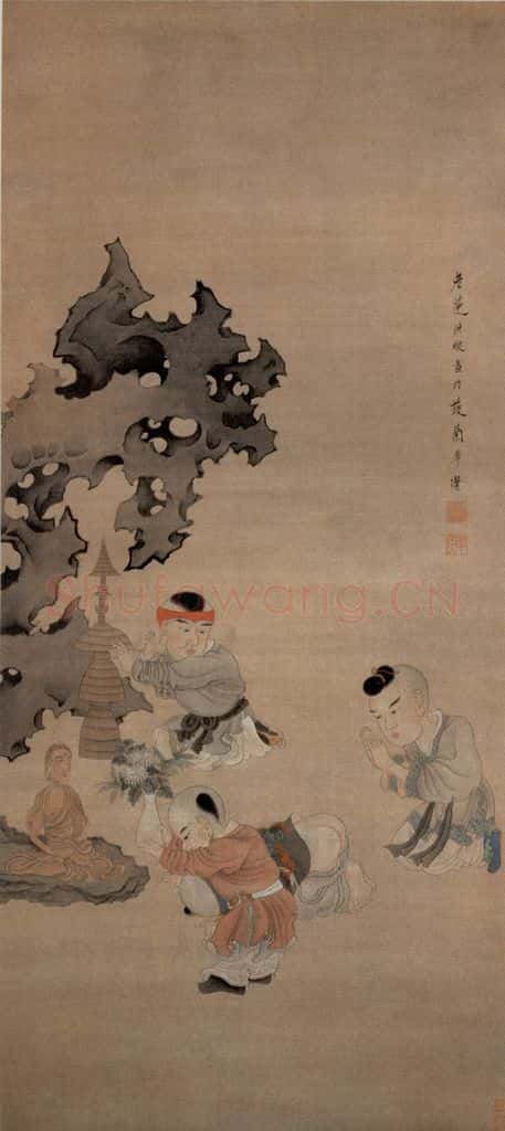 1650 陈洪绶《婴戏图轴》书画作品