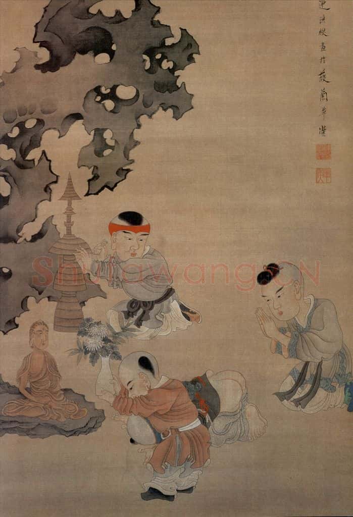1650 陈洪绶《婴戏图轴》书画作品