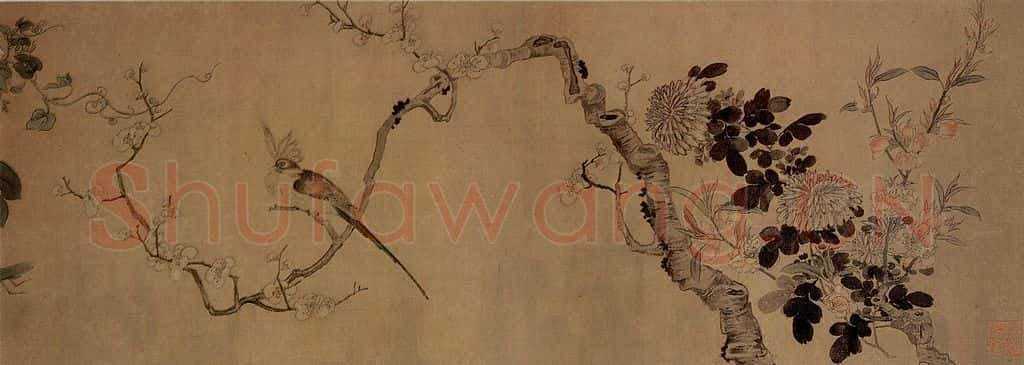 1651 陈洪绶《花鸟草虫图卷》书画作品