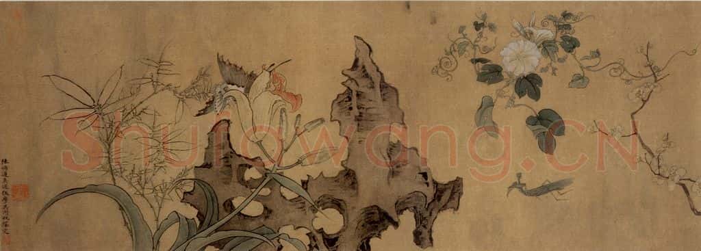 1651 陈洪绶《花鸟草虫图卷》书画作品