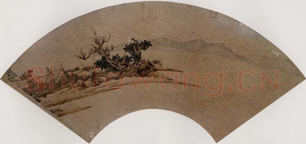1624年 陈洪绶《山水人物图扇》书画作品