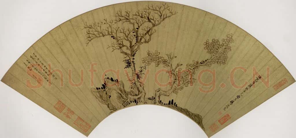1627年 陈洪绶《枯木当秋图扇》书画作品