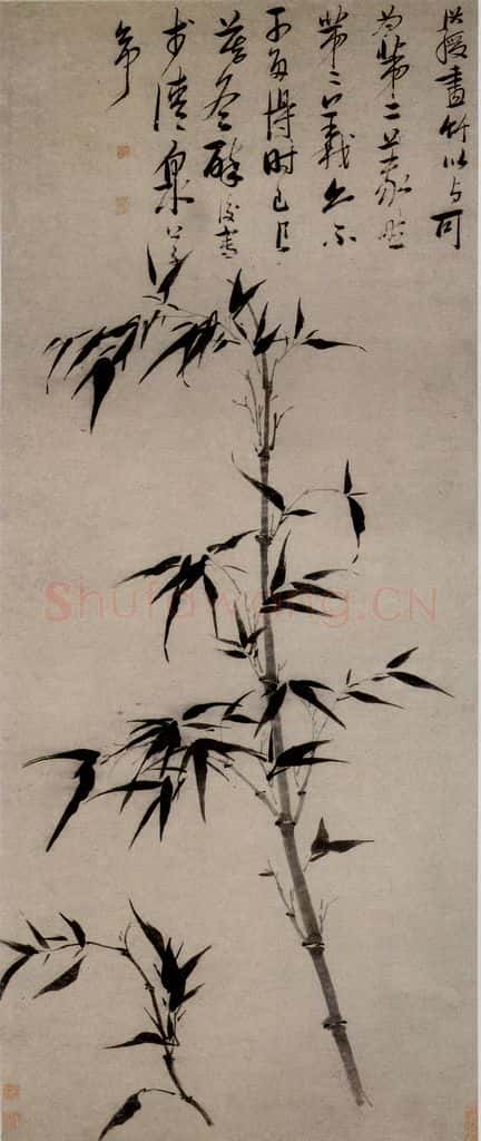 1630年 陈洪绶《墨竹图轴》书画作品