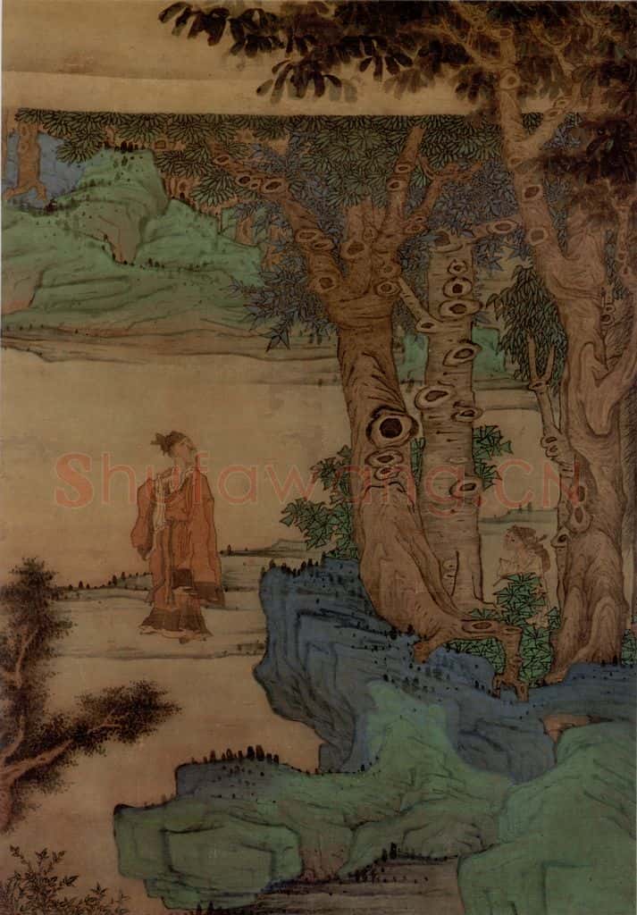 1633年 陈洪绶《山水人物图轴》书画作品