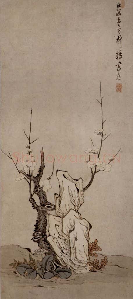 1633年 陈洪绶《梅石图轴》书画作品