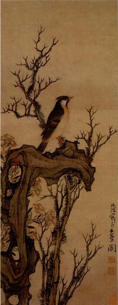 1635年 陈洪绶《花鸟图轴》书画作品