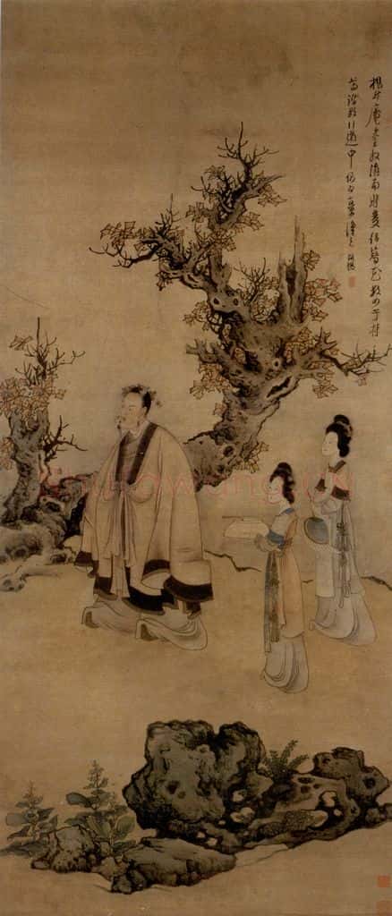 1636年 陈洪绶《杨升庵簪花图轴》书画作品