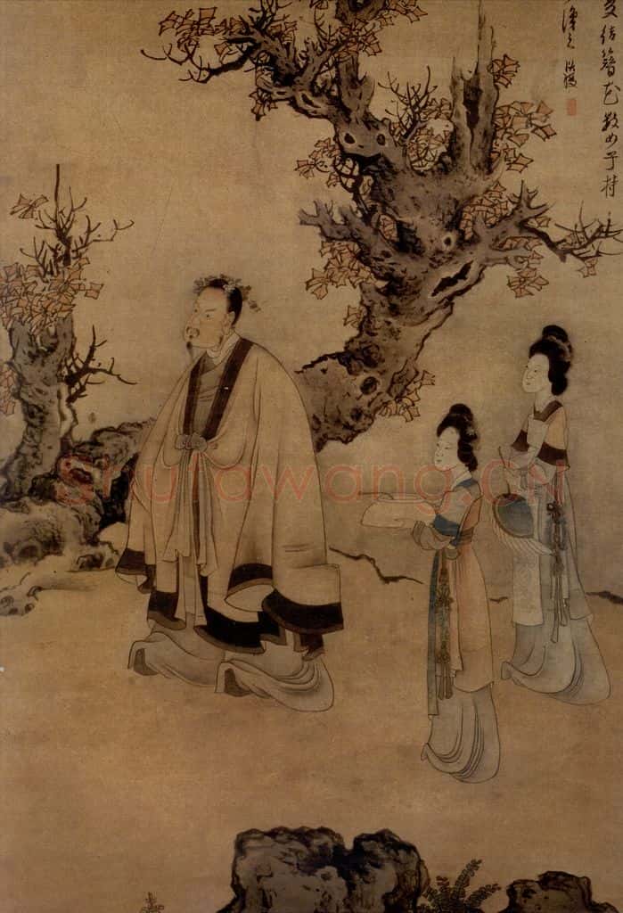1636年 陈洪绶《杨升庵簪花图轴》书画作品