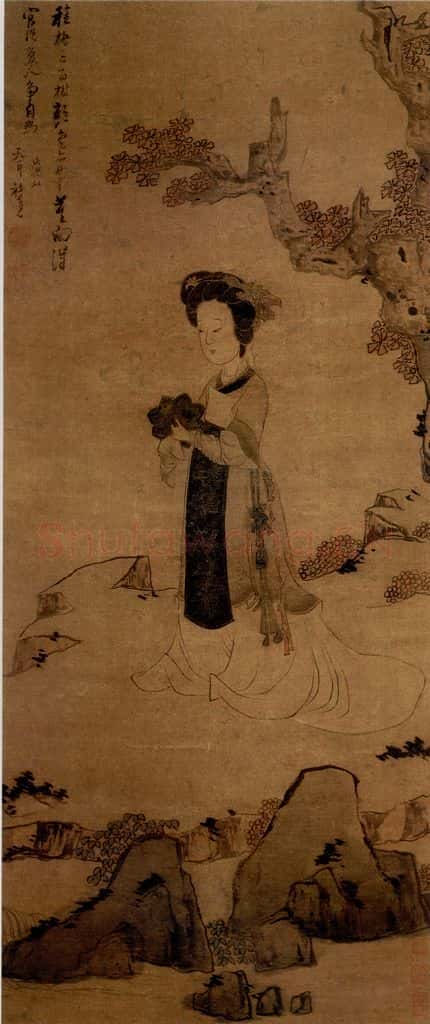 1636年 陈洪绶《对镜仕女图轴》书画作品