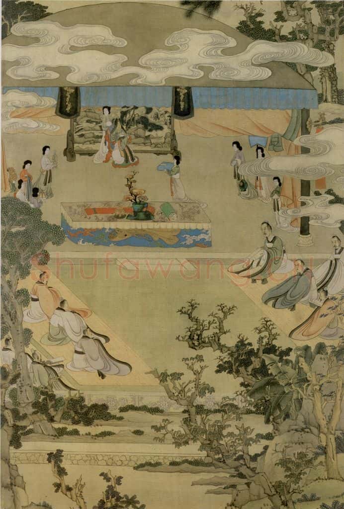 1638年 陈洪绶《宣文君授经图轴》书画作品