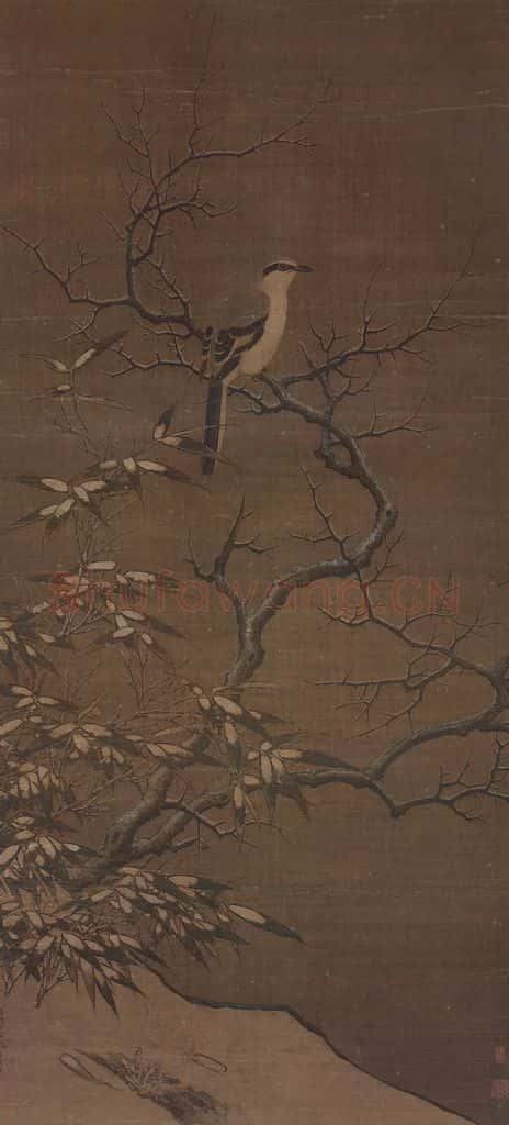 南宋 李迪《雪树寒禽图轴》书画作品