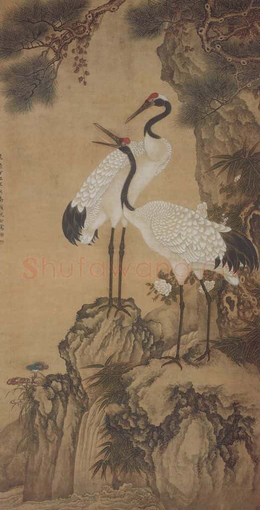 清 沈铨《松鹤图轴》书画作品