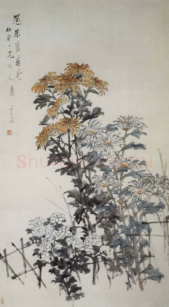 清 虚谷《菊花图轴》书画作品