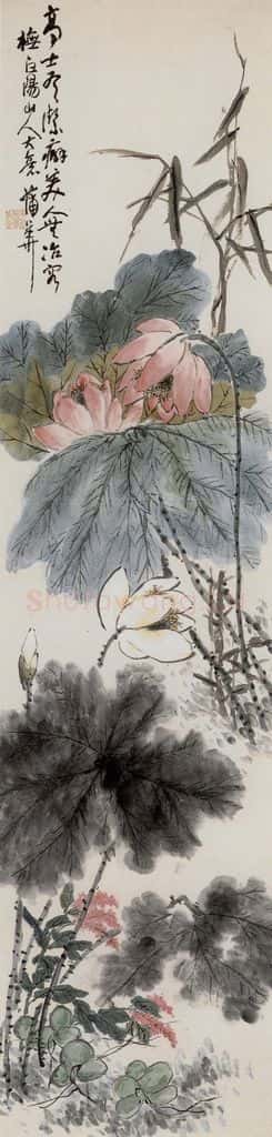 清 蒲华《红蓼荷花图轴》书画作品