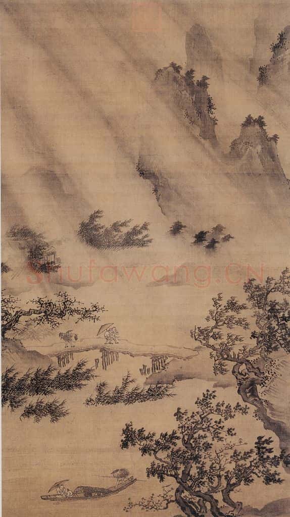 明 戴进 风雨归舟图 书画作品