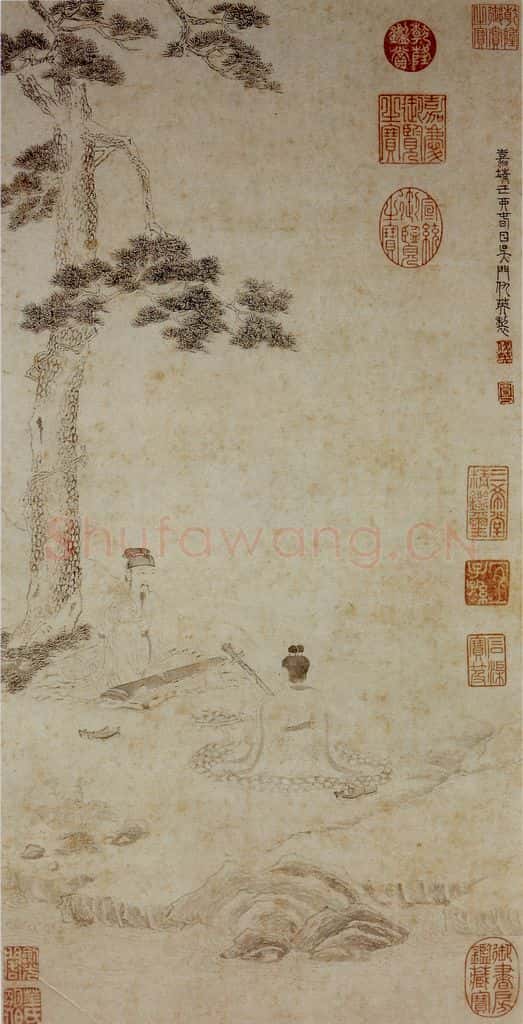 仇英《松阴琴阮图》书画作品