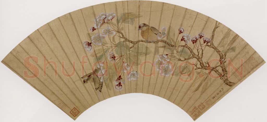 仇英《海棠山鸟图》书画作品