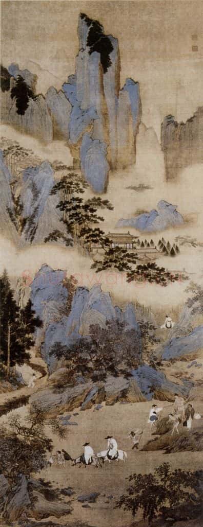 仇英《汉光武帝涉水图》书画作品