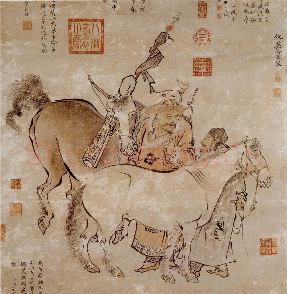 仇英《双骏图局部》书画作品