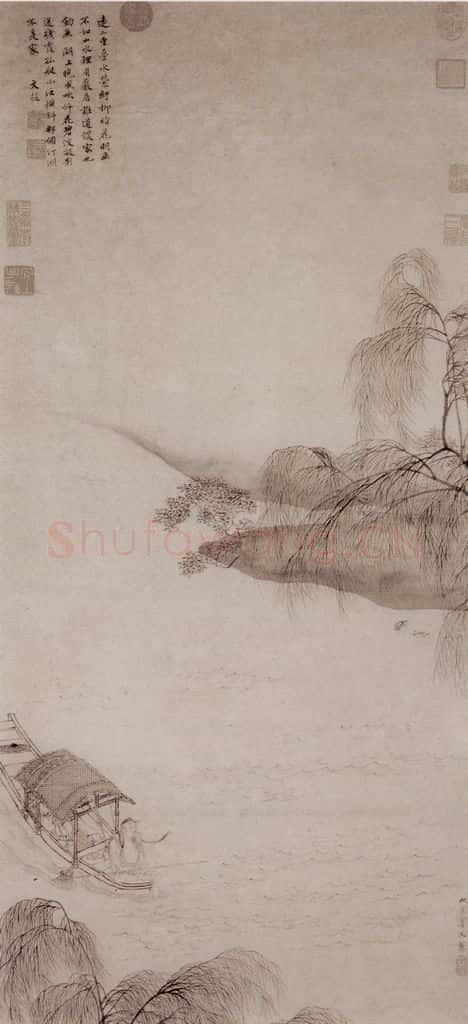 仇英《柳塘渔艇图》书画作品