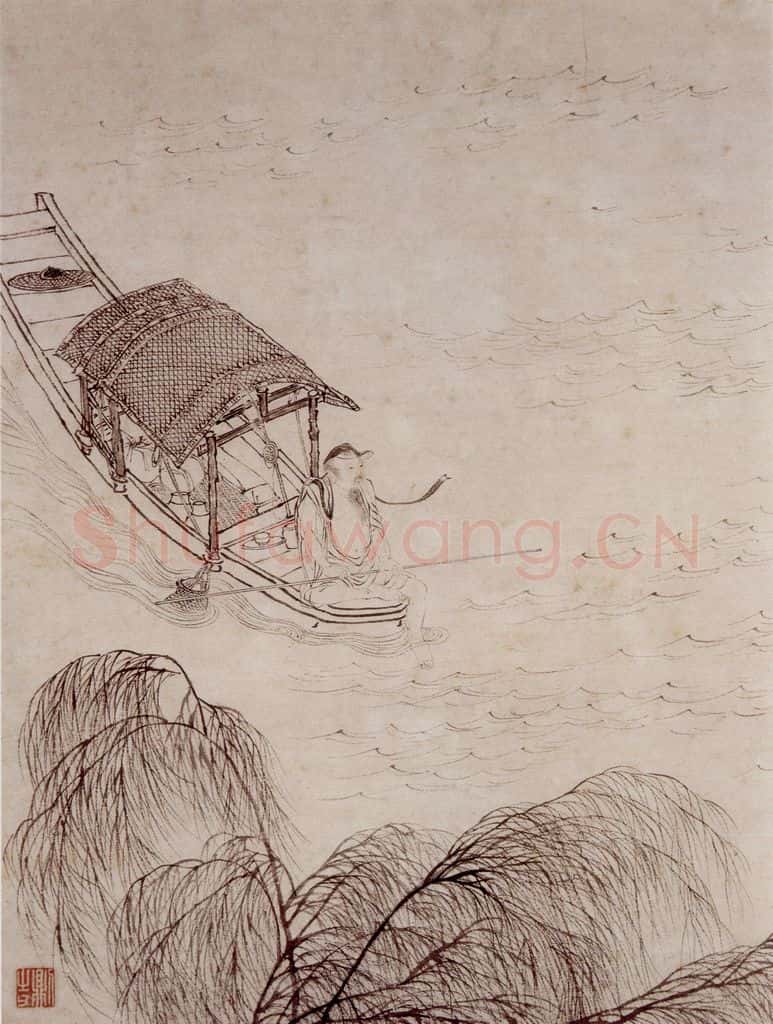  仇英《柳塘渔艇图局部》书画作品