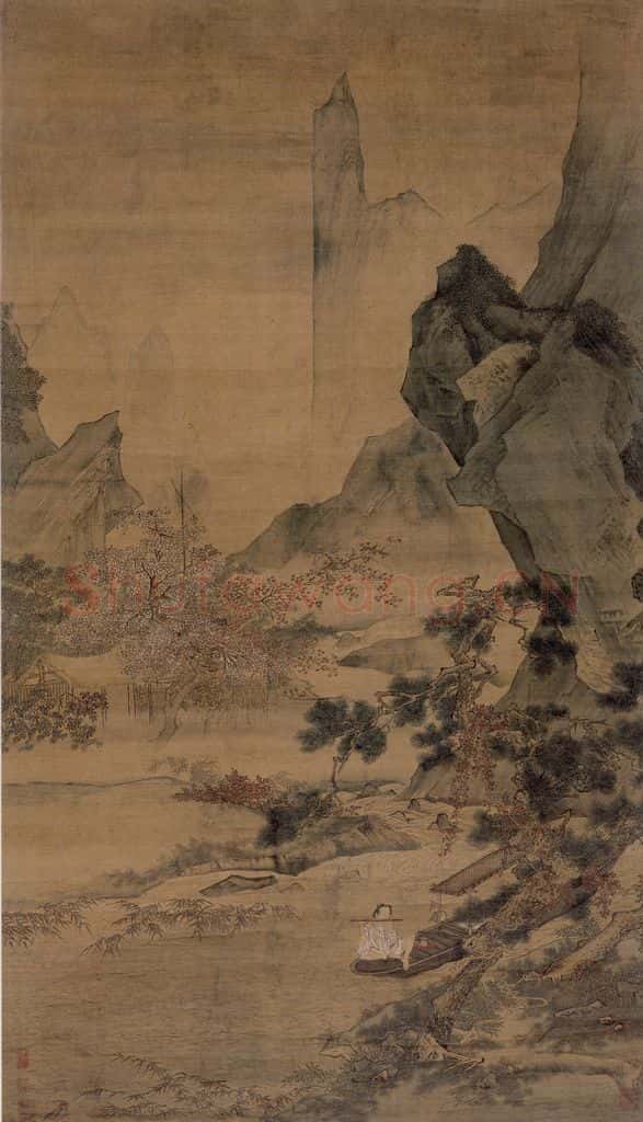 仇英《松溪横笛图》书画作品