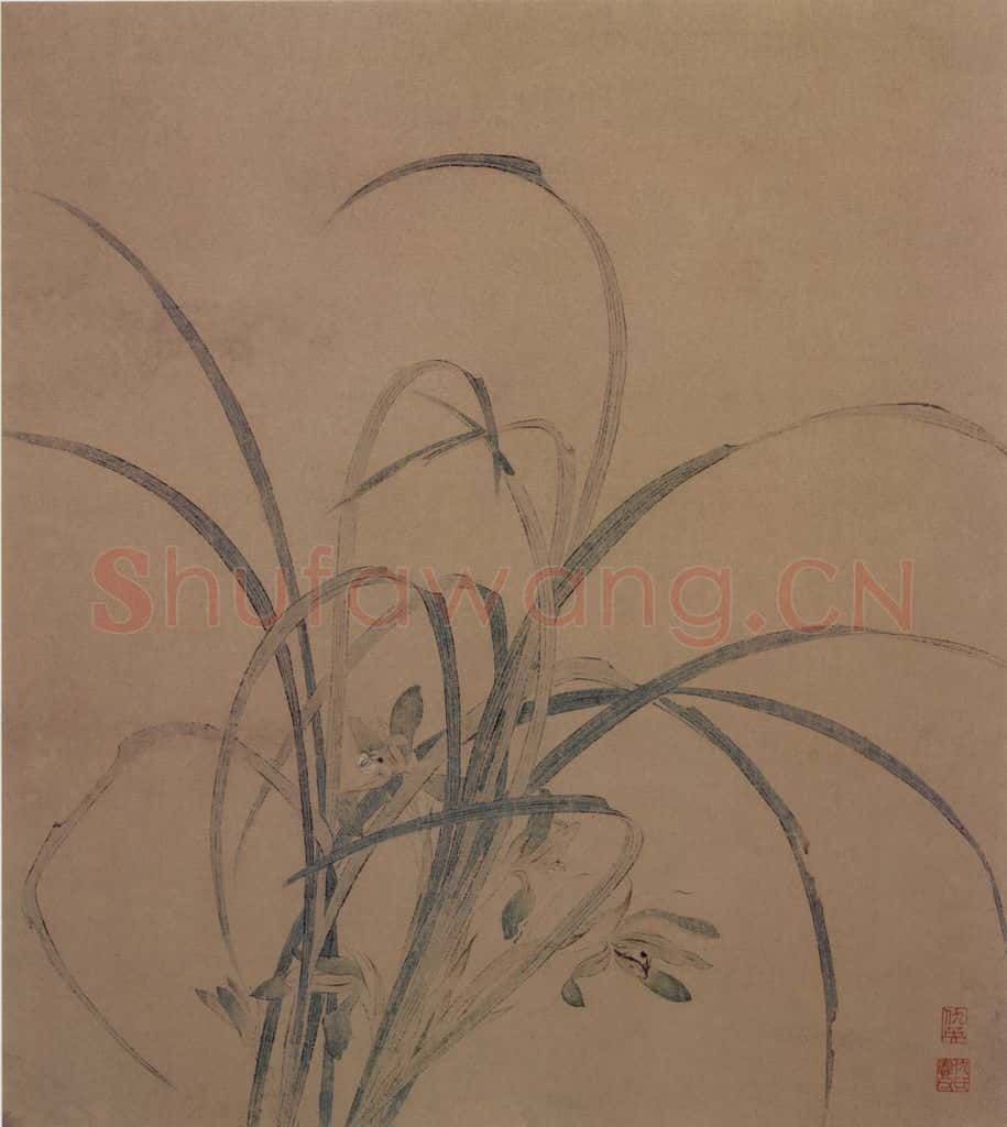 仇英《双钩兰花图》书画作品