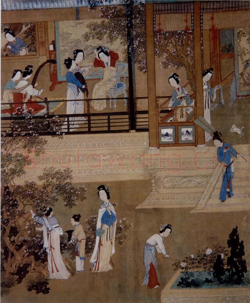 仇英《贵妃晓妆图》书画作品