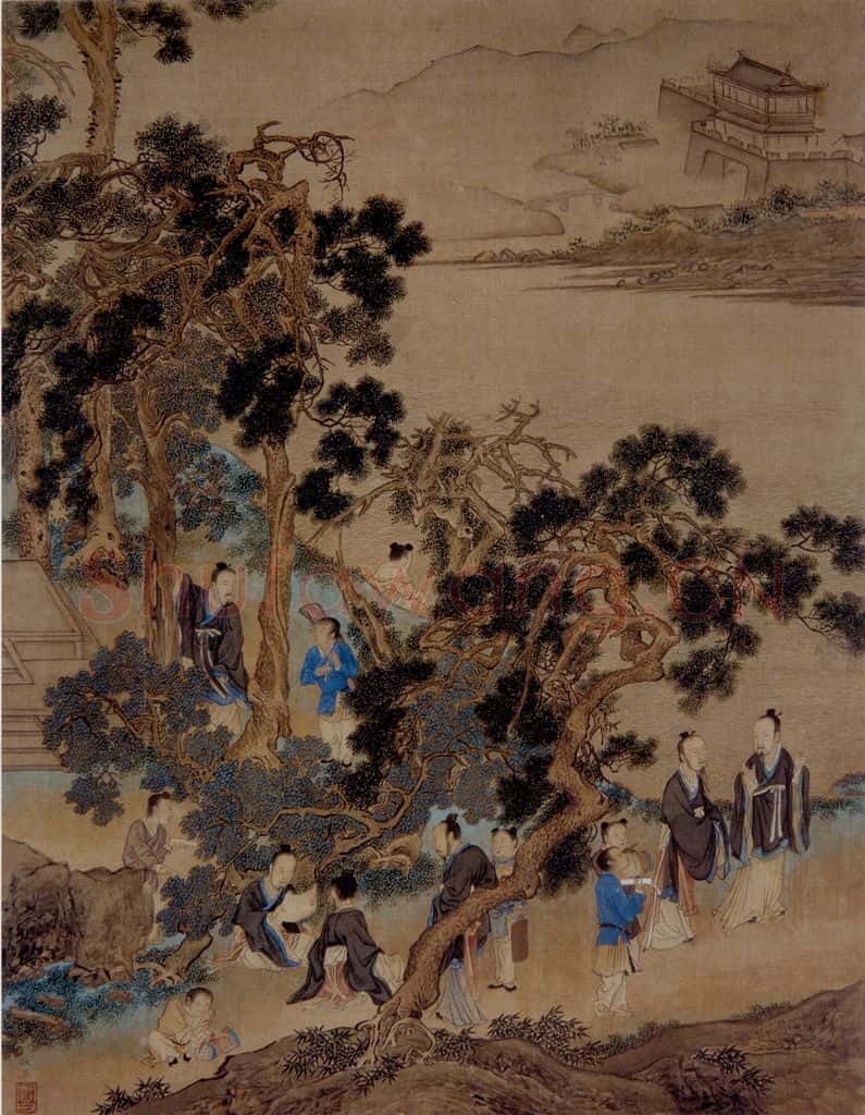 仇英《松林六逸图》书画作品