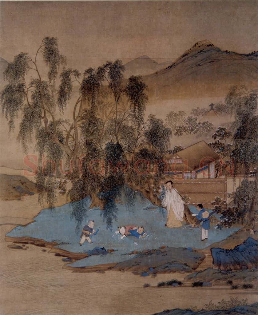仇英《捉柳花图》书画作品