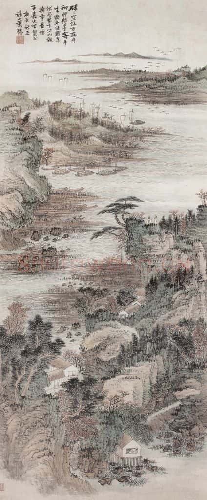 1940年 萧谦中《秋江平远图》书画作品