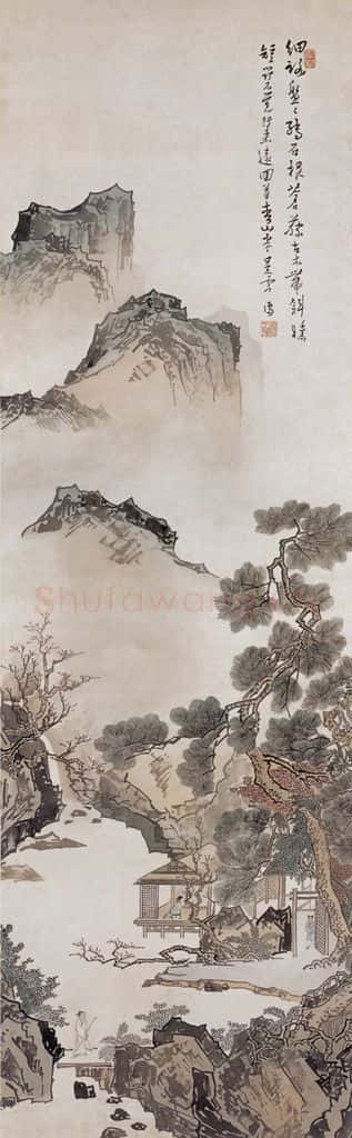 溥心畲《回首青山半是云》书画作品