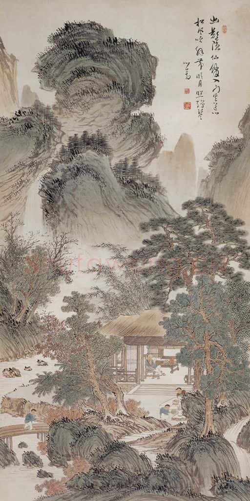 溥心畲《松峦高逸》书画作品