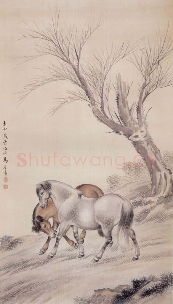 1932年 马晋《双骏图》书画作品
