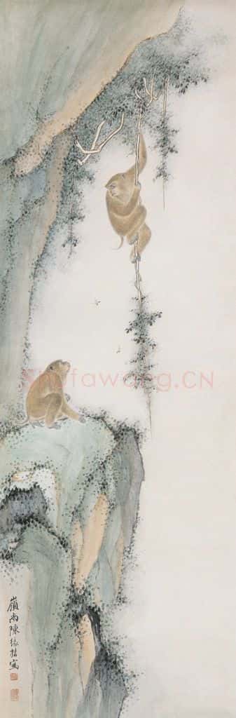  陈缘督《猿戏图》书画作品