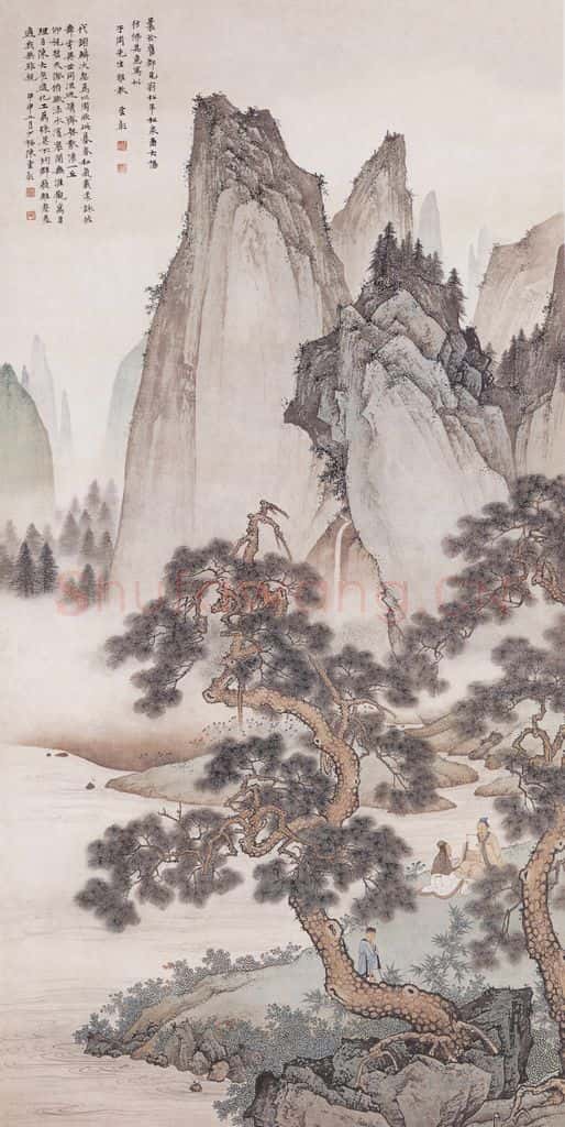 1944年 陈少梅《仿刘松年送全图》书画作品