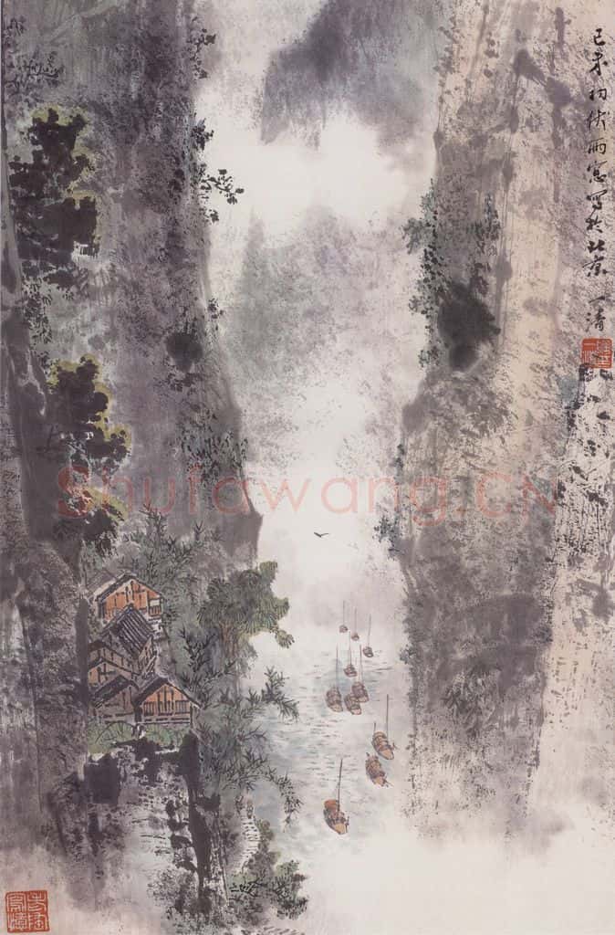 1979年 陶一清《峡江舟影》书画作品