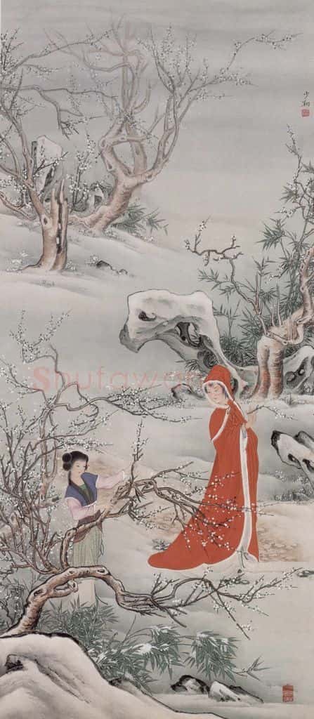 1982年 晏少翔《宝琴立雪》书画作品