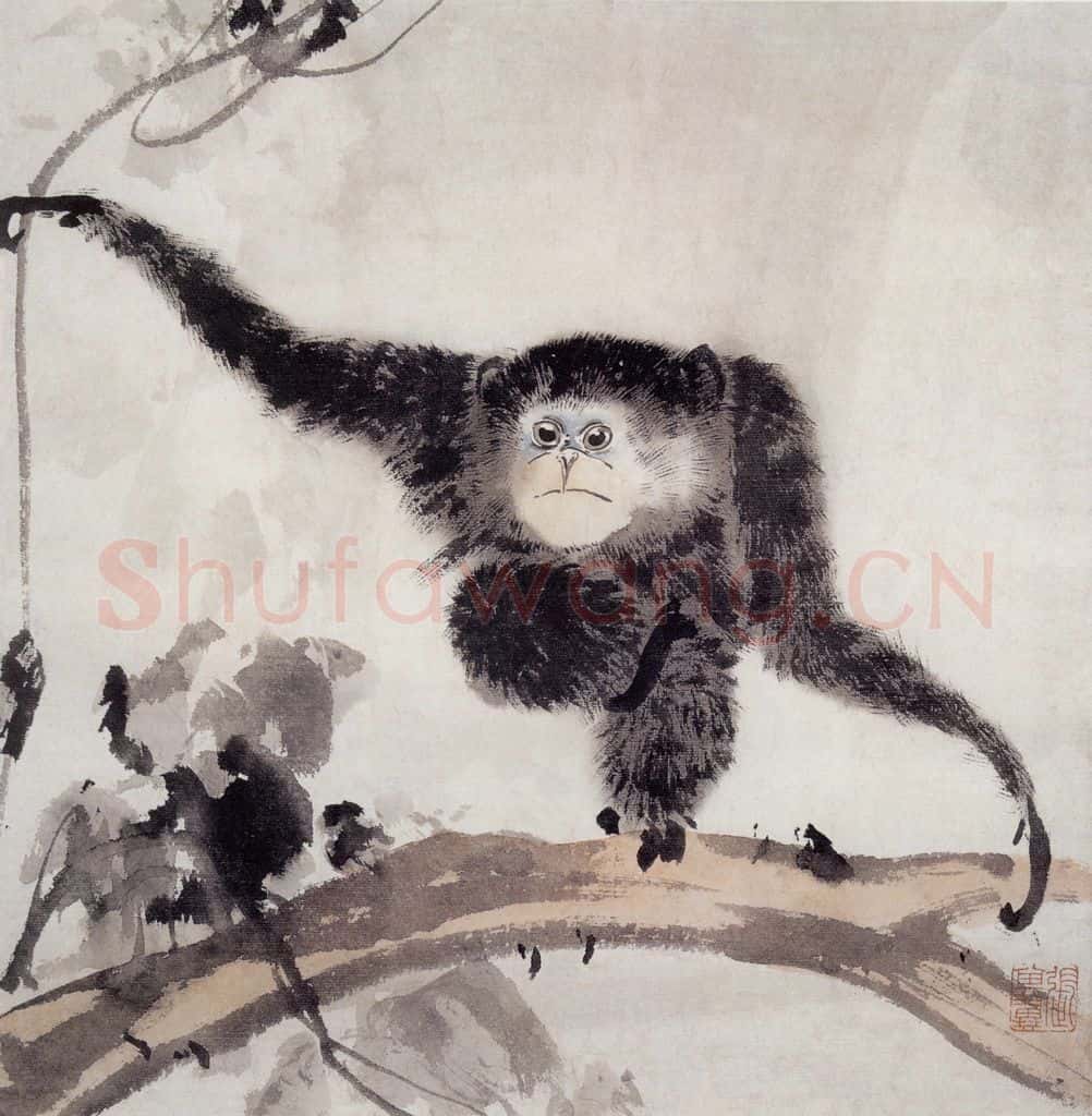 张其翼《猴戏图》书画作品