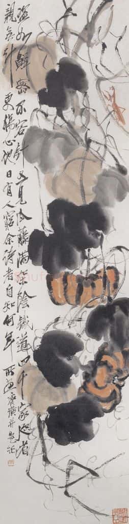 1926年 齐白石《螳螂吊瓜》书画作品