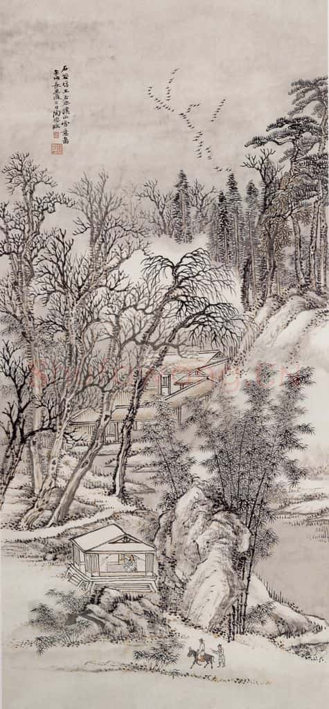 1922年 陶瑢《溪山雪意图》书画作品