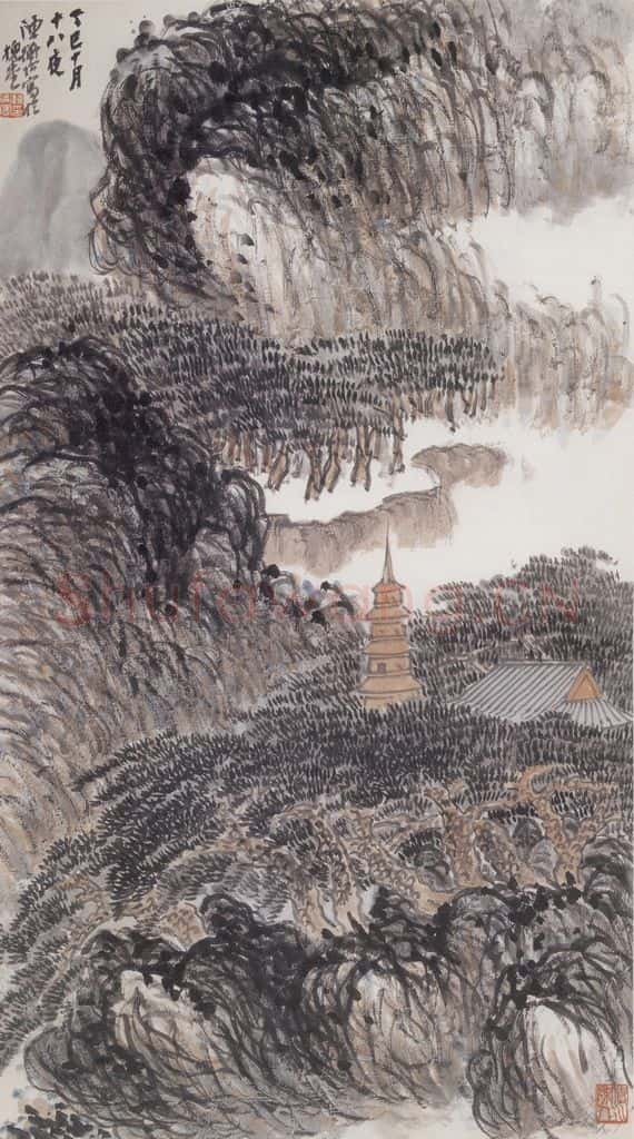 1917年 陈师曾《深山古寺》书画作品