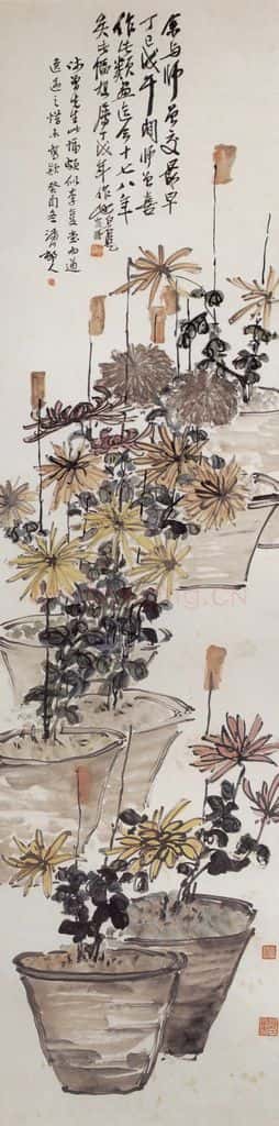 1917年 陈师曾《盆菊》书画作品