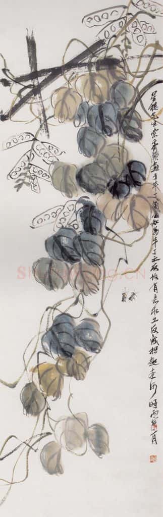 1926年 齐白石《蟋蟀豆荚》书画作品