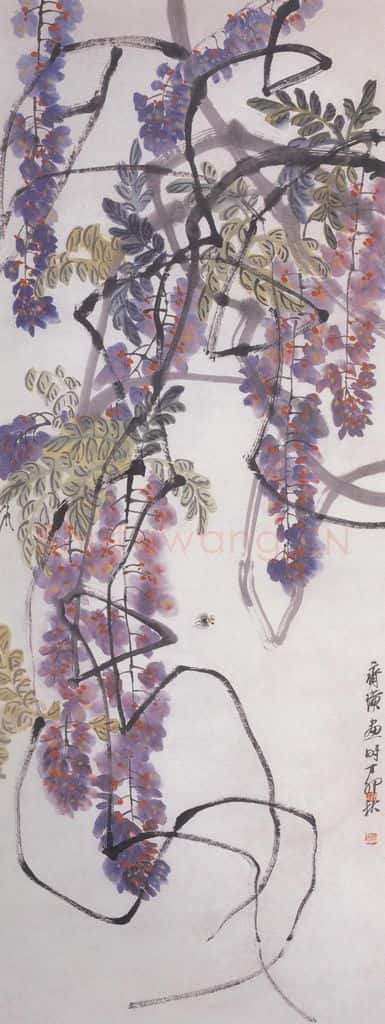 1927年 齐白石《蜜蜂藤萝》书画作品