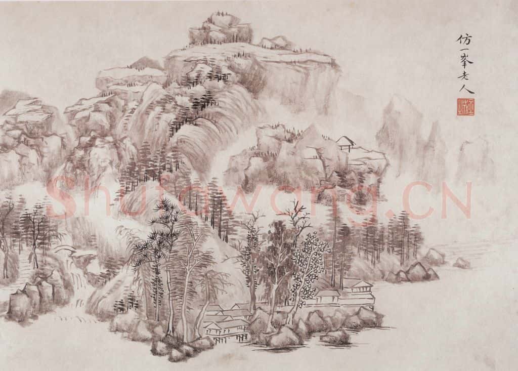 1908年 金城《仿古山水册》书画作品