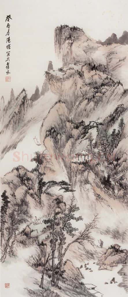 1933年 汤涤《深山访友图》书画作品