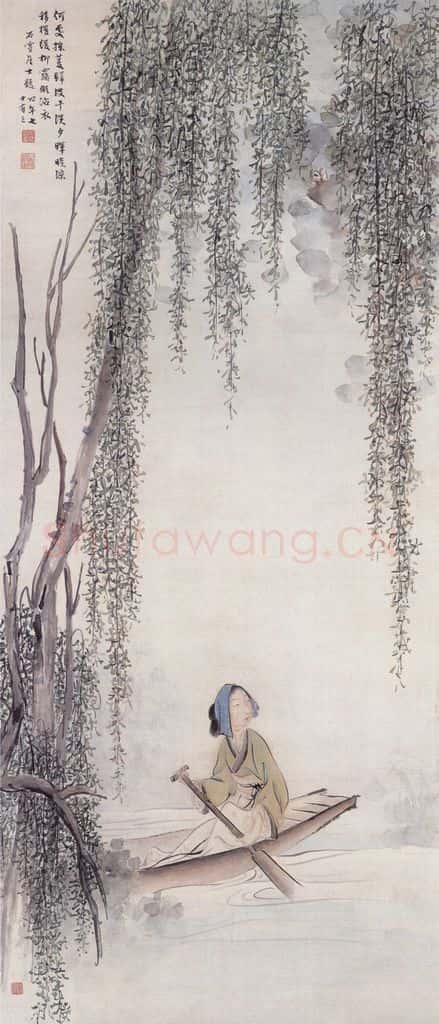 1923年 徐宗浩《柳下采菱图》书画作品