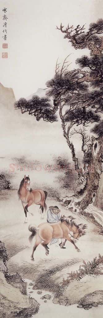  溥雪斋《控马图》书画作品